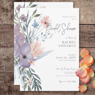 Dusty Purple & Blue Boho Floral Bridal Shower Invitation