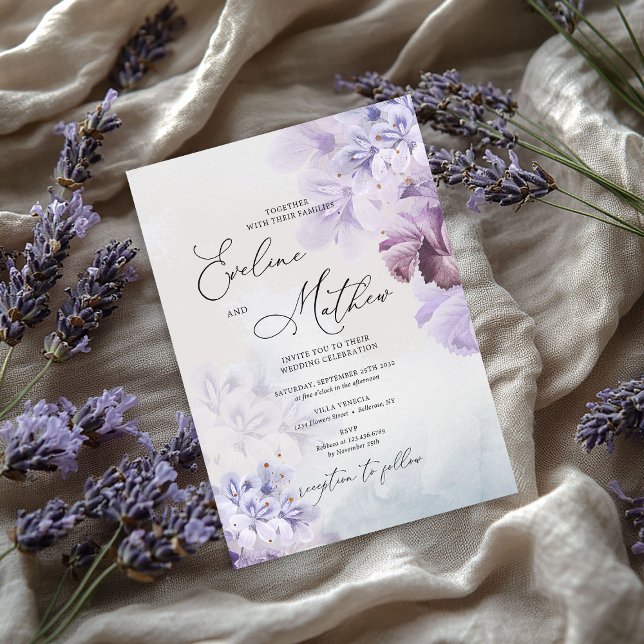 Dusty purple blue brown ivory floral wedding invitation (Dusty purple blue brown ivory floral wedding invitation)
