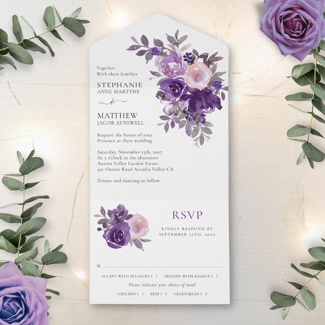 Dusty Purple Blush Floral Wedding All In One Invitation (Creator Uploaded)