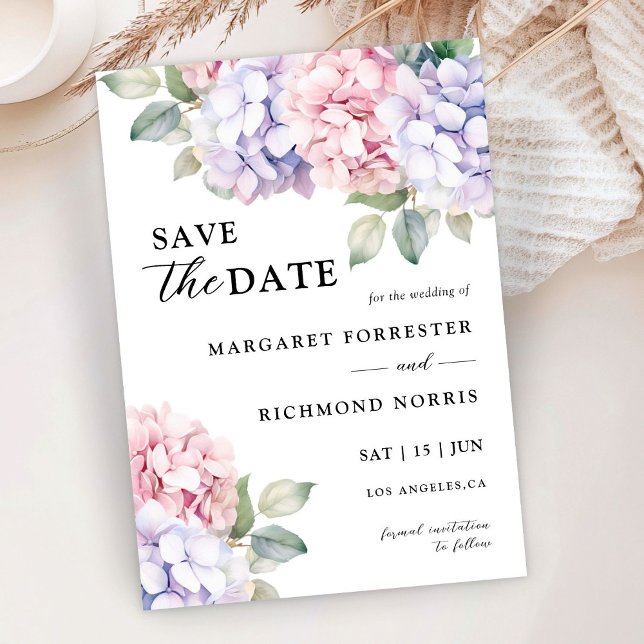 Dusty Purple & Blush Pink Hydrangea Save The Date Invitation (Creator Uploaded)