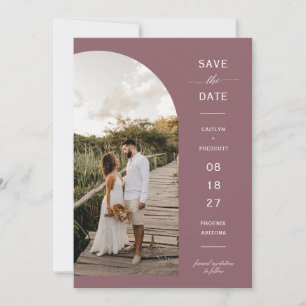 Dusty Purple Boho Arch Photo QR Code Save the Date Invitation