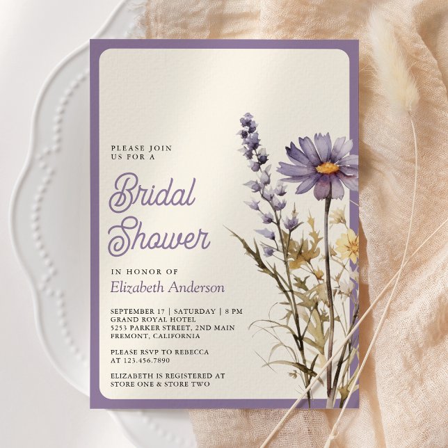 Dusty Purple Boho Wildflower Photo Bridal Shower Invitation (Creator Uploaded)