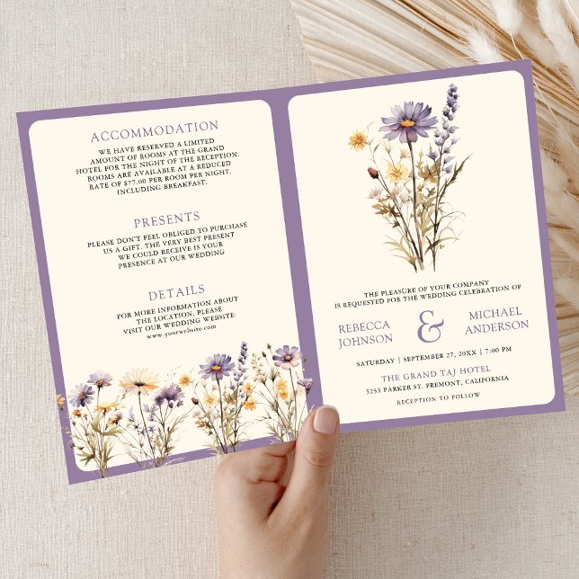 Dusty Purple Boho Wildflower QR Code Wedding Invitation (Creator Uploaded)