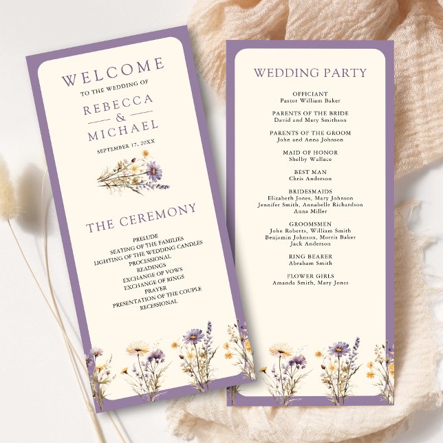 Dusty Purple Boho Wildflower Wedding Program (Creator Uploaded)
