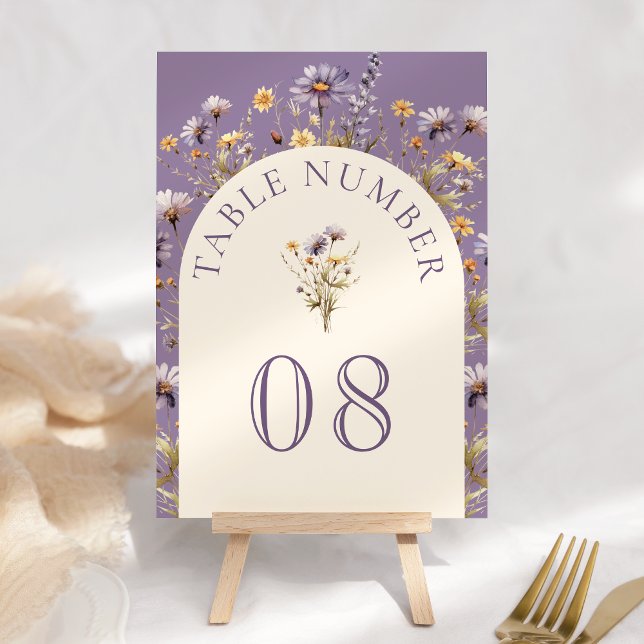 Dusty Purple Boho Wildflower Wedding Table Number (Creator Uploaded)