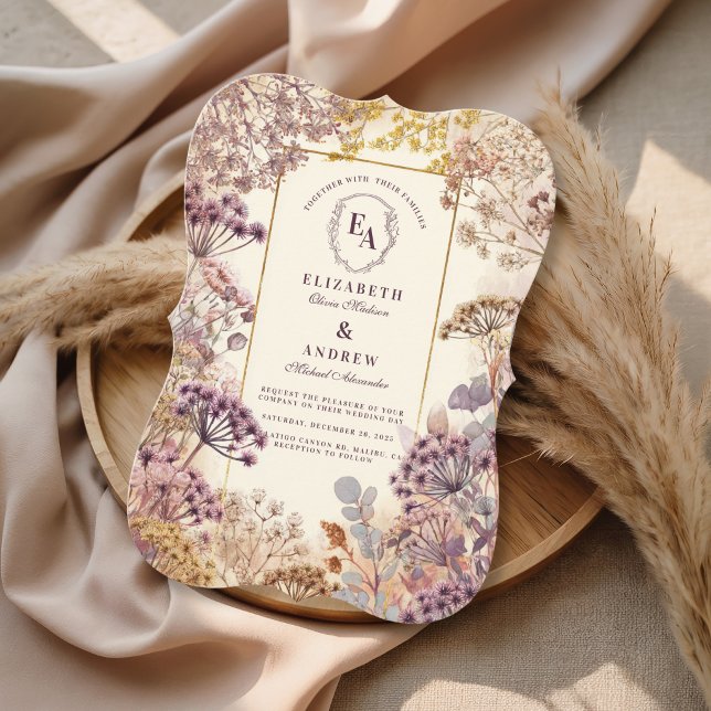 Dusty Purple Botanical Classic Wedding Invitation (Creator Uploaded)