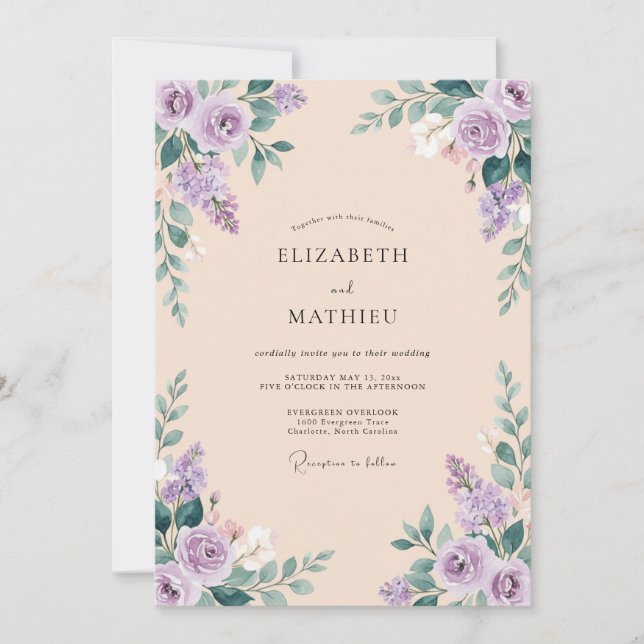 Dusty Purple Botanical Flourish Wedding Invitation (Front)