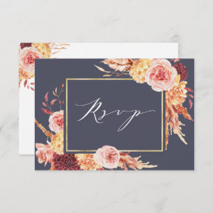 Dusty Purple Burgundy Terracotta Floral Wedding RSVP Card