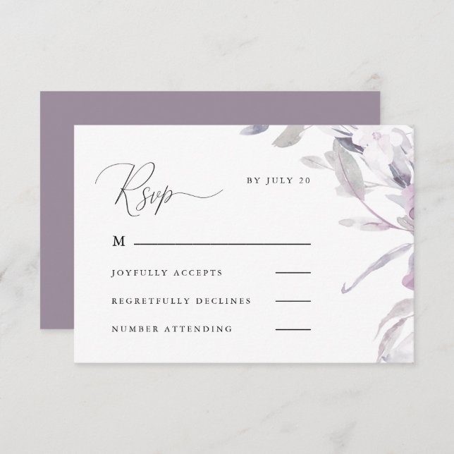 Dusty Purple Calligraphy and Floral Rsvp (Front/Back)