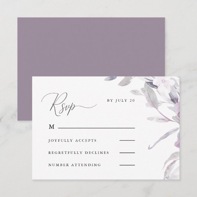 Dusty Purple Calligraphy and Floral Rsvp Card (Front/Back)