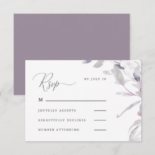 Dusty Purple Calligraphy and Floral Rsvp Card