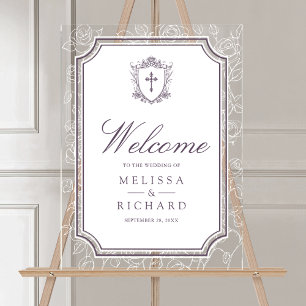 Dusty Purple Catholic Wedding Welcome Acrylic Sign
