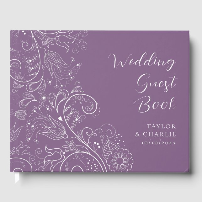 Dusty Purple Elegant Floral Wedding Guest Book (Front)