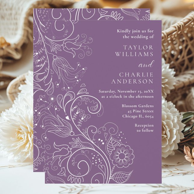 Dusty Purple Elegant Floral Wedding Invitation (Creator Uploaded)