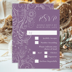 Dusty Purple Elegant Floral Wedding Meal Choice RSVP Card
