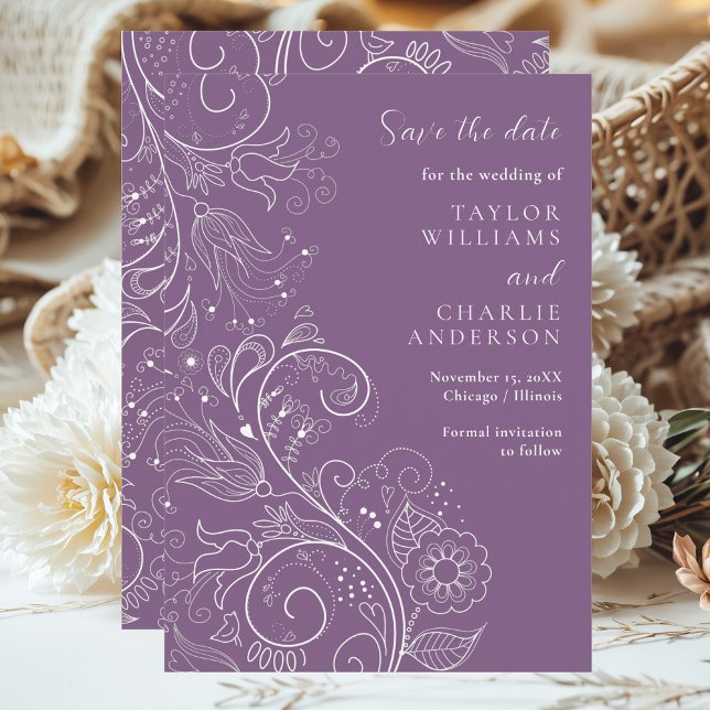 Dusty Purple Elegant Floral Wedding Save The Date (Creator Uploaded)