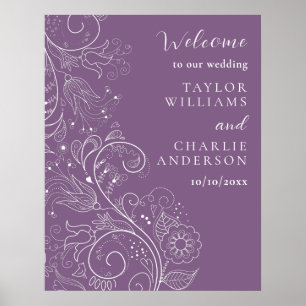 Dusty Purple Elegant Floral Wedding Welcome Poster