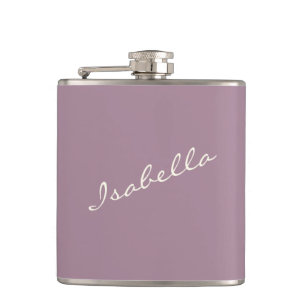 Dusty Purple Elegant Script Name Wedding Party Hip Flask
