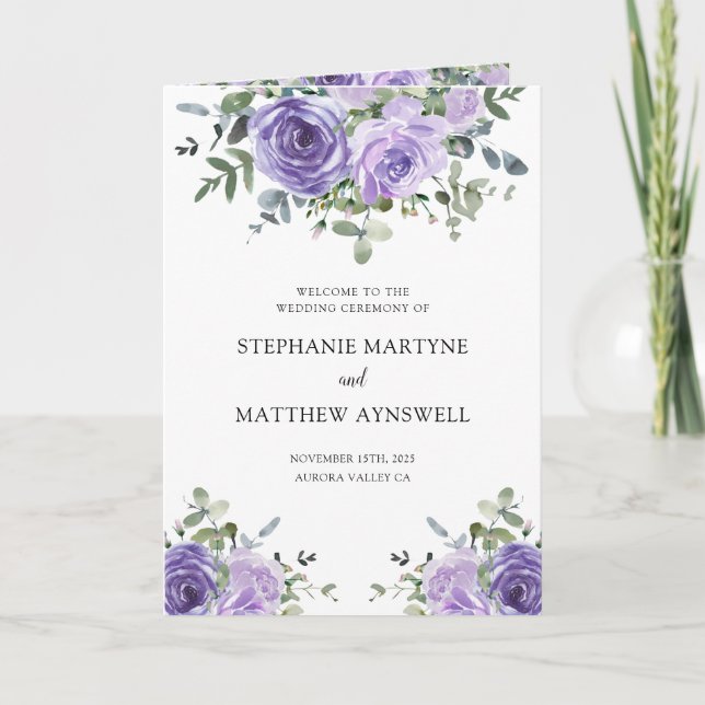 Dusty Purple Eucalyptus Botanical Wedding Program (Front)