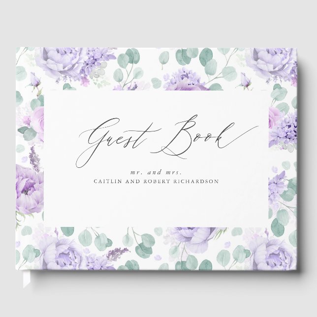 Dusty Purple Floral Elegant Wedding Guest Book (Front)