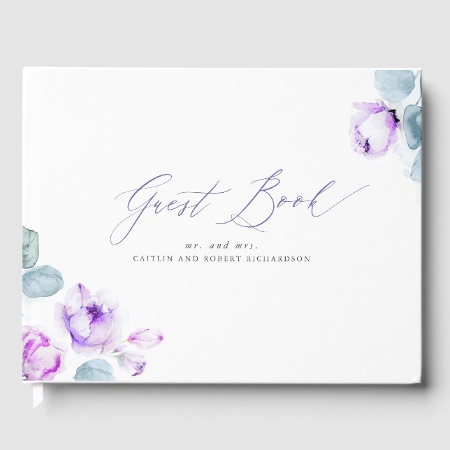 Dusty Purple Floral Elegant Wedding Guest Book (Front)