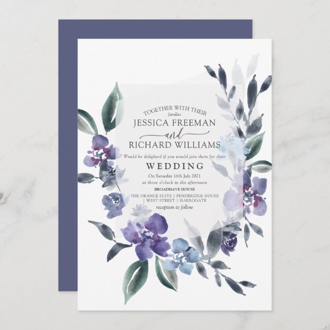 Dusty Purple Floral Garden Wedding Invitation, Invitation (Front/Back)