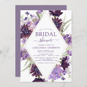 Dusty Purple Floral Greenery Bridal Shower Invitation