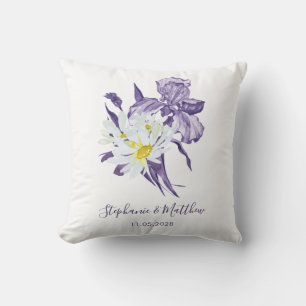 Dusty Purple Floral Iris White Daisy Wedding Cushion