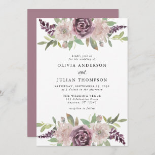 Dusty Purple Floral Watercolor Wedding Invitation
