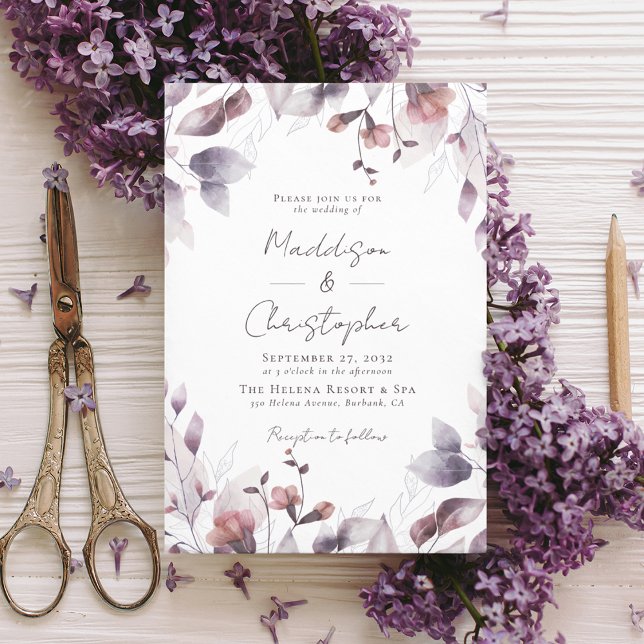 Dusty Purple Floral Wedding Invitation (Creator Uploaded)