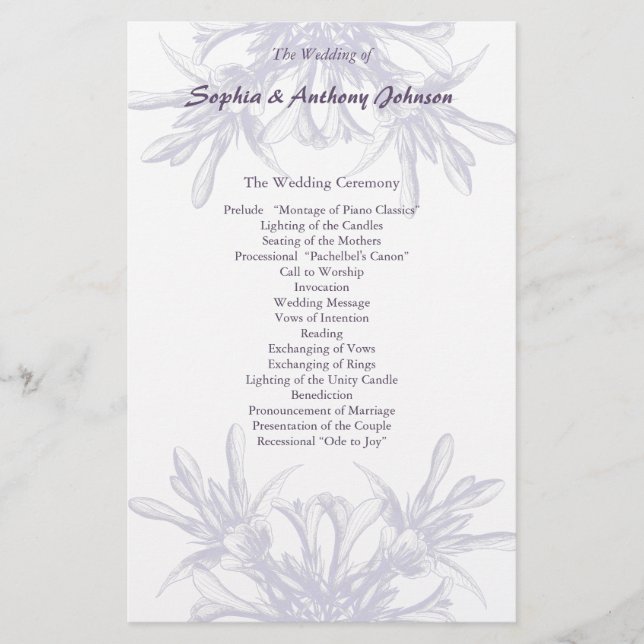 Dusty Purple Floral Wedding Program (Front)