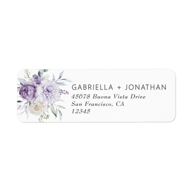 Dusty Purple Floral Wedding Return Address  Label (Front)