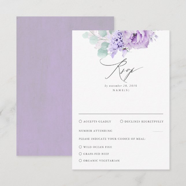 Dusty Purple Floral Wedding RSVP (Front/Back)