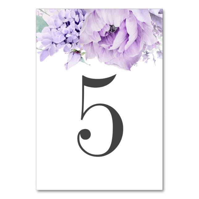 Dusty Purple Floral Wedding Table Number (Front)