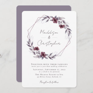 Dusty Purple Floral Wreath Wedding Invitation