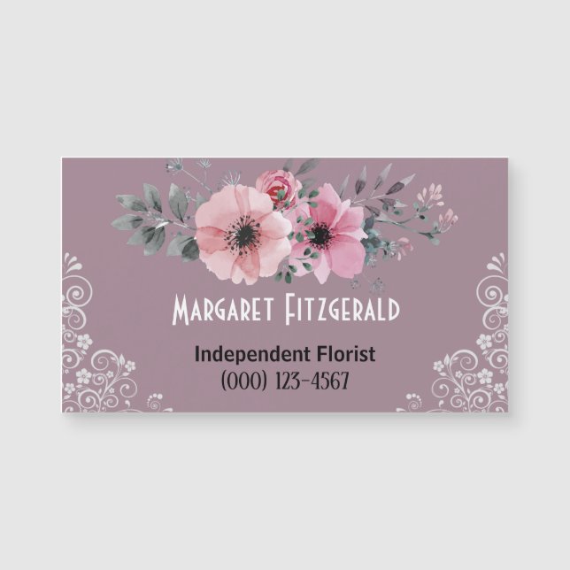 Dusty purple florist magnetic business card (Front)