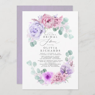 Dusty Purple Flowers Elegant Soft Bridal Shower Invitation