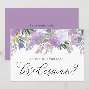 Dusty Purple Flowers Will You Be My Bridesman Invitation