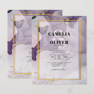 Dusty Purple Gold Alcohol INK Abstract Wedding