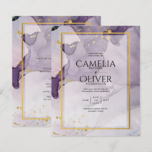 Dusty Purple Gold Alcohol INK Abstract Wedding