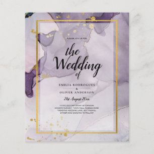 Dusty Purple Gold Alcohol INK Abstract Wedding Flyer