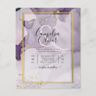 Dusty Purple Gold Alcohol INK Abstract Wedding Flyer