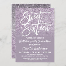 Dusty Purple Grey Faux Glitter Ombre Sweet Sixteen