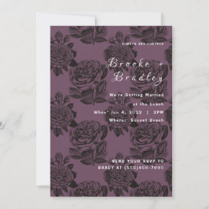 Dusty Purple‑Grey Rose Wedding Invitation
