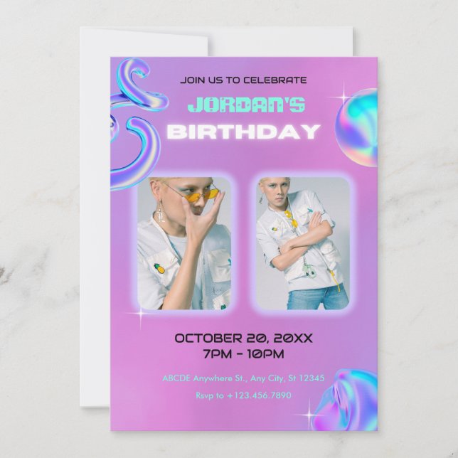 Dusty purple grunge y2k photo birthday  invitation (Front)