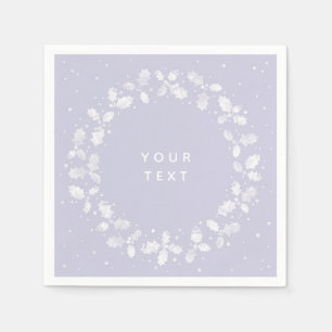 Dusty Purple Hand Printed Holly Wreath Christmas Napkin