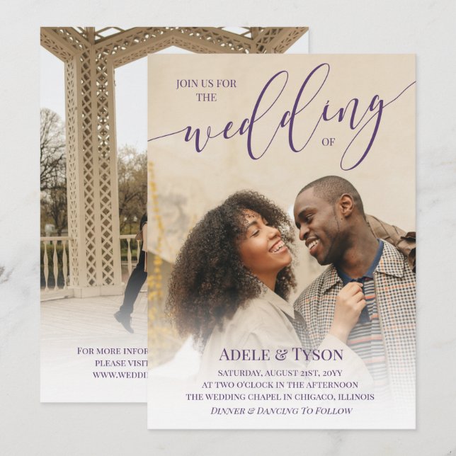 Dusty Purple Join Us Photo Double Sided Wedding Invitation (Front/Back)