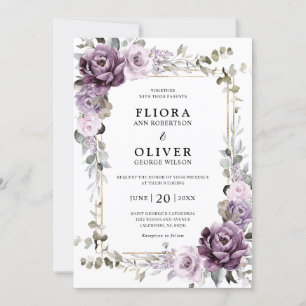 Dusty Purple Lavender Gold Geometric Wedding Invitation