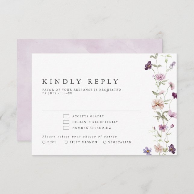 Dusty Purple Lavender Wildflower Garden Wedding  RSVP Card (Front/Back)