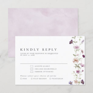Dusty Purple Lavender Wildflower Garden Wedding  RSVP Card
